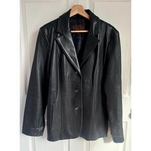 Vintage 90's Women's Black Leather Trench Coat Sz Large | 90s Style Leather Coat